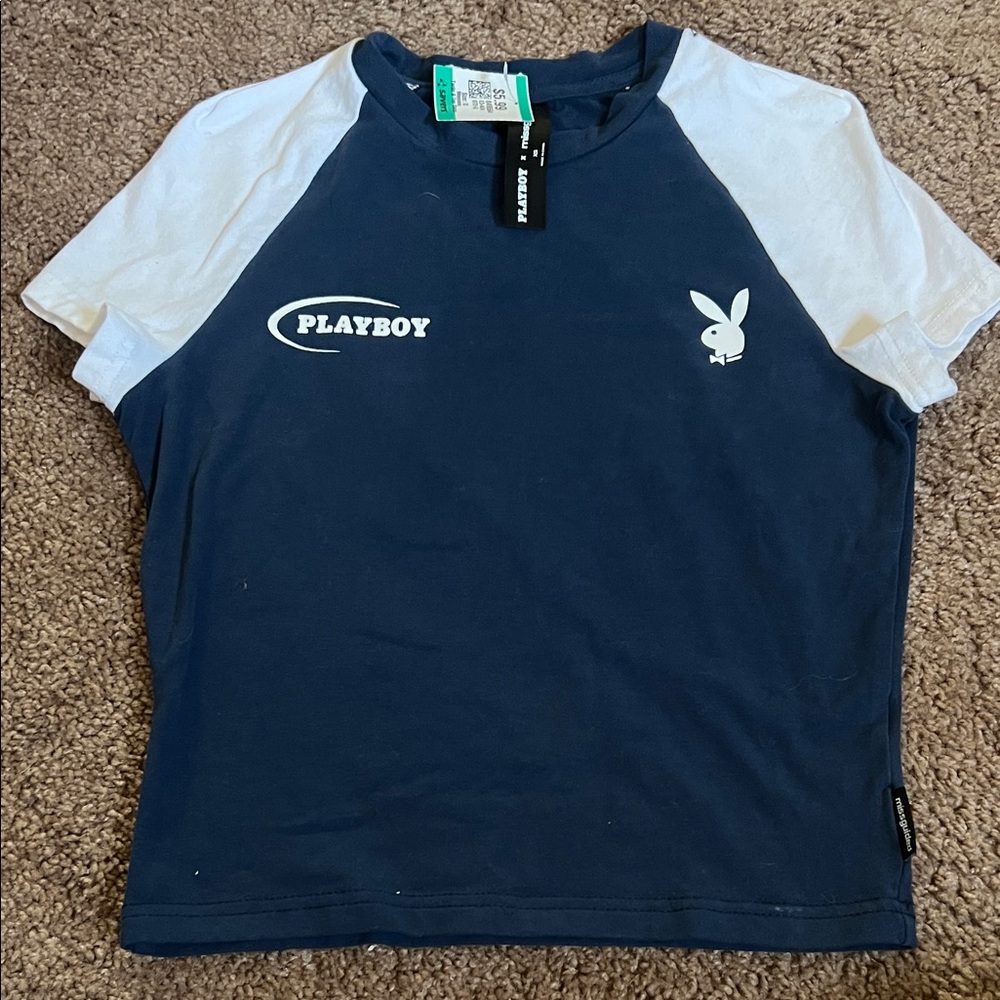 PLAYBOY Navy and White Short Sleeve Tee